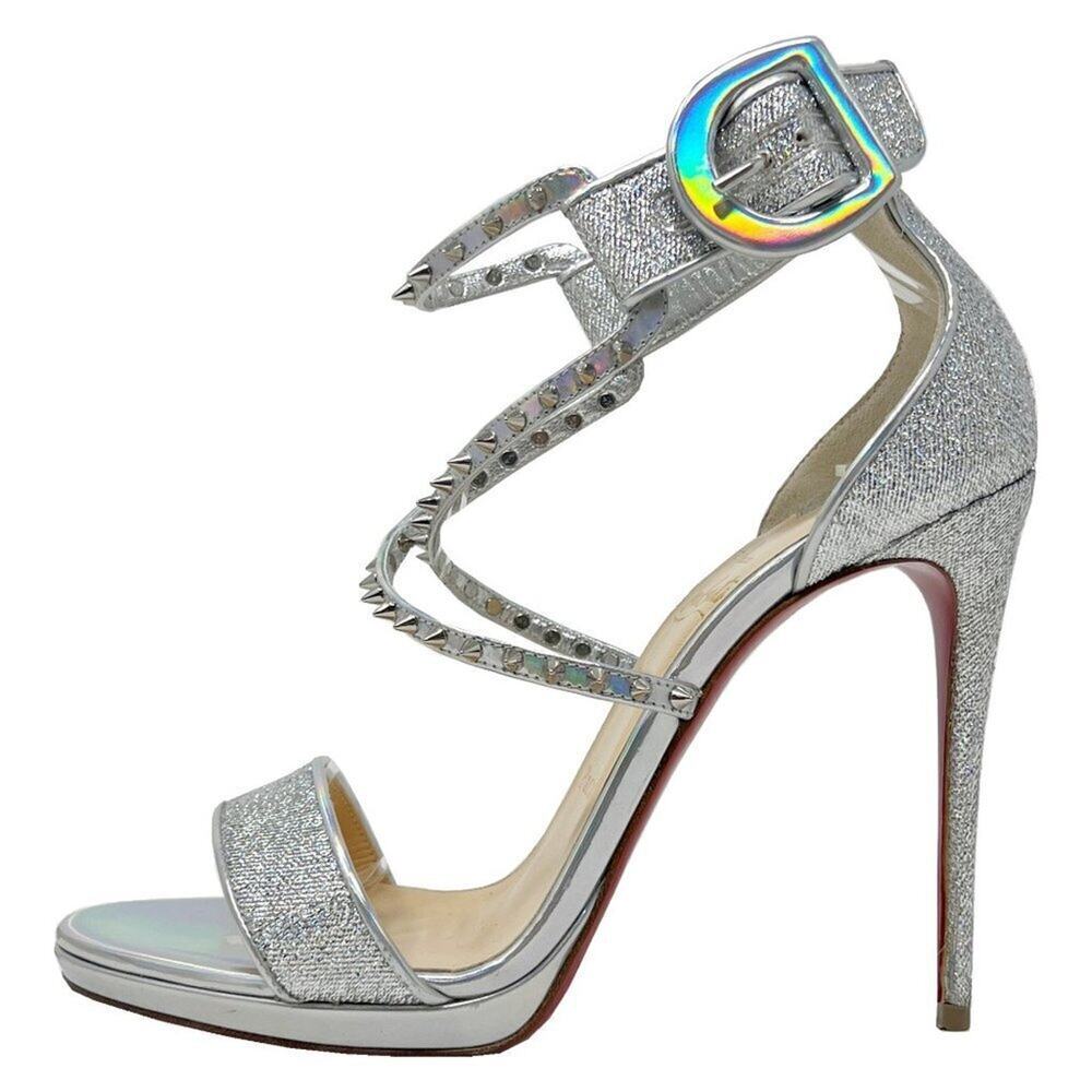 Christian Louboutin Choca Lux 120‎ Silver Glitter Spike Sandals 38